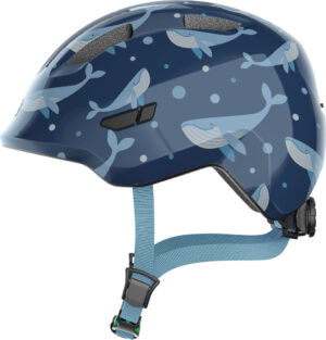 Abus Smiley 3.0 SE blue whale - grønt spænde - børne cykelhjelm - Small (45-50 cm)